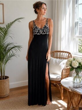Vintage Marnie West Black White Soutache 90s Formal Gown Dress Size 10 Cocktail